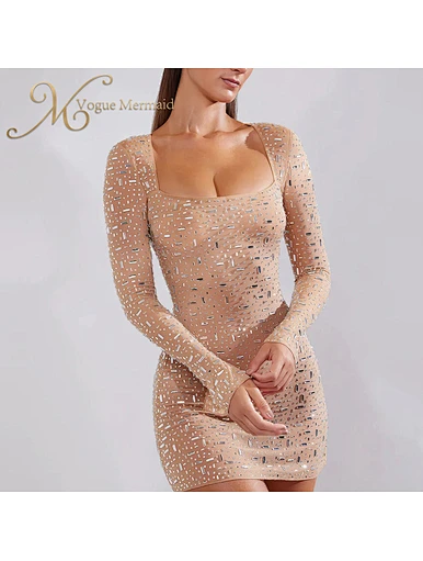nude rhinestone dress